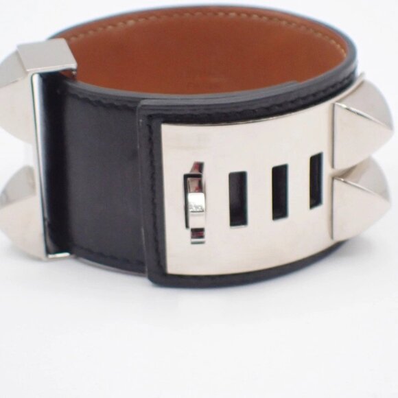 HERMES Collier de Chien Bracelet Bangle Leather Black Size S France 76RL692 - Picture 4 of 14